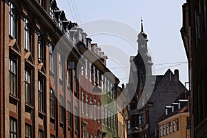 The characteristic pastel colors of the buildings in the city of Copenhagen