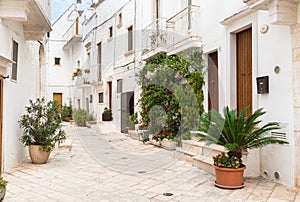 Characteristic streets in the Locorotondo, metropolitan city of Bari, in Puglia.