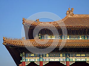 Characteristic tiled roof of a palace building, Forbidden City, Beijing