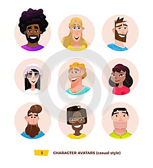 Characters avatars in cartoon flat style
