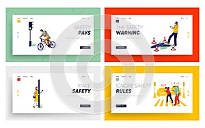 Characters Carelessness while Use Smartphones Landing Page Template Set. Men, Women, Teenagers Chatting photo