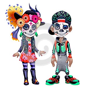 Characters celebrating the Mexican Halloween called Los Dias de Los Muertos