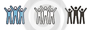 Characters celebrating. Vector trendy thin line icon illustration design. Teamwork success, business partnership strategy, charity