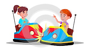Characters Children Driving Bumper Car Vector