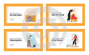 Characters with Fear Mental Problems Landing Page Template Set. Agoraphobia, Introversion Disorder, Depression photo