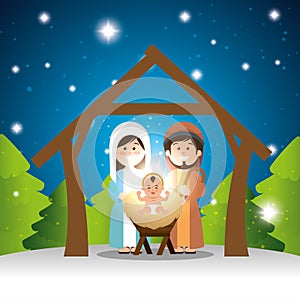 Characters manger merry christmas design