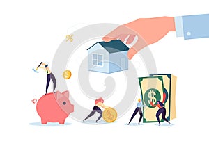 Characters Paying for Mortrage House. Real Estate Investment. Rental or Loan Home Concept. Credit Debt Financial Problem