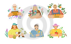 Characters of people in farming including beekeeper, gardener, agrarian isolated on white background.