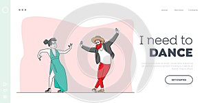 Characters Perform Modern Dance Landing Page Template. People Dancing on Disco Party or Scene