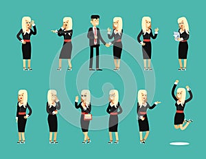 Characters set isolated business woman and man