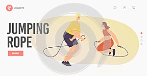 Characters Sport Training, Exercising with Jump Rope Landing Page Template. Healthy Life, Training in Gym. Activity