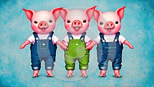 The characters from the story of the three little pigs.