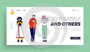 Characters Telling Truth, Swear in Fairness and Probity Landing Page Template. Diverse People Group Stand in Row