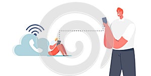 Characters Use Wifi Wireless Telephony Connection. VOIP, Voice over IP Technology Concept. Telecommunication System