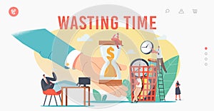 Characters Wasting Time, Procrastination Landing Page Template. Procrastinating Businesspeople, Employee at Workplace