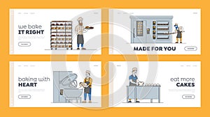 Characters Workers Bakery, Bread Machinery Production Landing Page Template Set