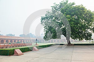Charbagh or Mughal Garden in morning mist