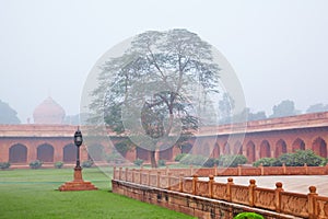 Charbagh or Mughal Garden in morning mist