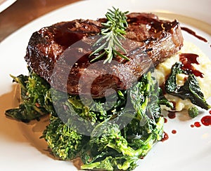 Steak on Broccolini with Polenta photo