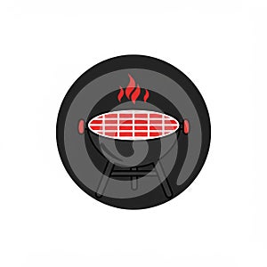 Charcoal Barbecue Grill with Flames on Black Circle Background Isolated on White