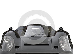 Charcoal black vintage race car - headlights and hood closeup shot