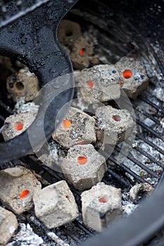 Charcoal briquettes inside grill