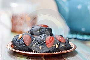 Charcoal cookie with almond for tea time