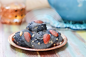 Charcoal cookie with almond for tea time