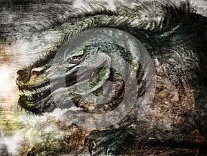 Charcoal drawing of a fierce dragon