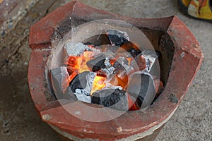 Charcoal fire closeup detail object