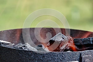 charcoal grill on fire at preheat