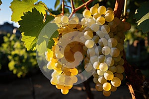 Chardonnay grapes of white wines that grow in a vineyard in the region o photo