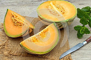 Charentais melon cut