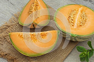 Charentais melon cut