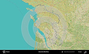Charente-Maritime outlined, France. OpenStreetMap Humanitarian photo
