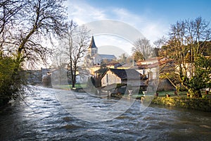 Charente River in flood in Verteuil-sur-Charente, France