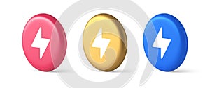 Charge power lightning button electricity thunderbolt arrow 3d realistic isometric circle icon