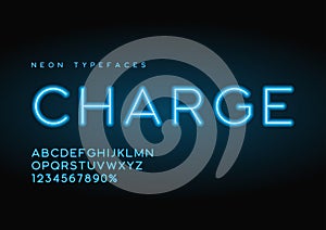 Charge vector linear neon typefaces, alphabet, letters, font, ty