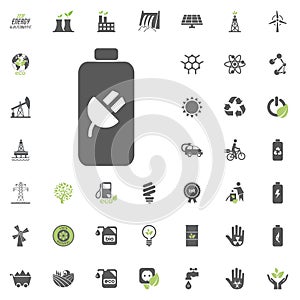 Chargeable battery icon. Eco and Alternative Energy vector icon set. Energy source electricity power resource set vector.