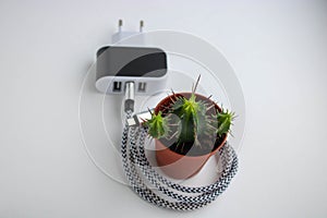 Charger wire with usb port on white background