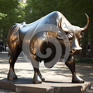 Charging Bull bronze sculpture by Italian artist Arturo Di Modica, Bowling Green, Manhattan Ai, generative photo