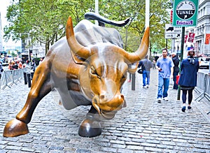 Charging Bull sculpture on the Wall Street