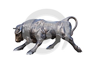 Charging bull statue isolated on white