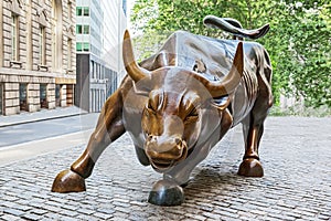 The charging bull statue on wall street in new york city