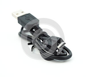 Charging cable or data cable micro usb 2.0 for electronic devices on white background