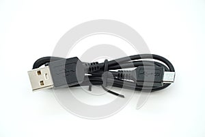 Charging cable or data cable micro usb 2.0 for electronic devices on white background