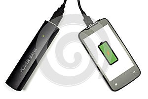 Charging cellphone battery with power bank, isolated