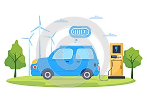 Charging Electric Car Batteries with the Concept of Charger and Cable Plugs that use Green Environment, Ecology or Sustainability