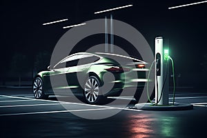 Charging an electric car at a charging station. 3d rendering