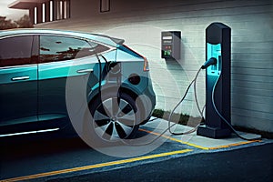 Charging Electric Vehicle at Station - Generative AI